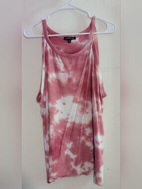 Lane Bryant Rose-Pink Tie-Dye High Neck Ribbed Tank